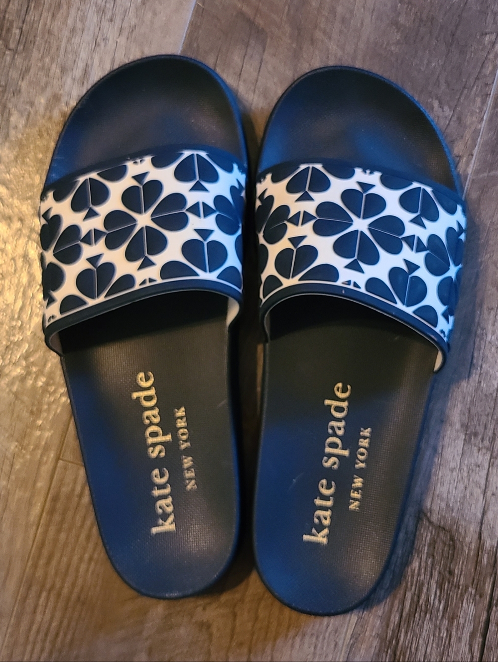 Kate Spade Olympia Navy & White Logo Slide Sandals